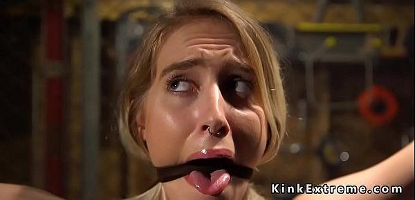  Blonde slave trains deep throat fuck